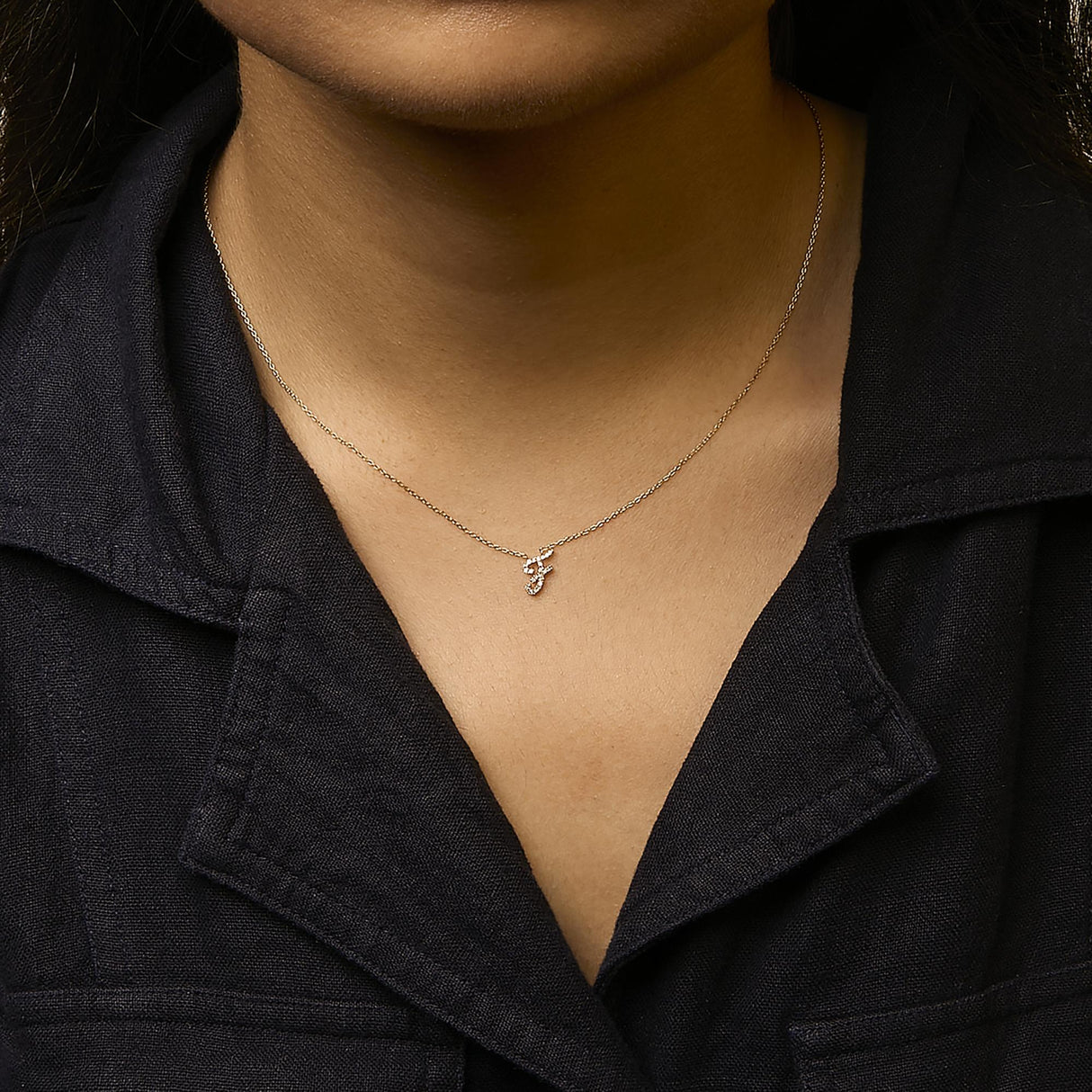 14K Yellow Gold Diamond Accent "A-Z" Initial Script Style Pendant Necklace
