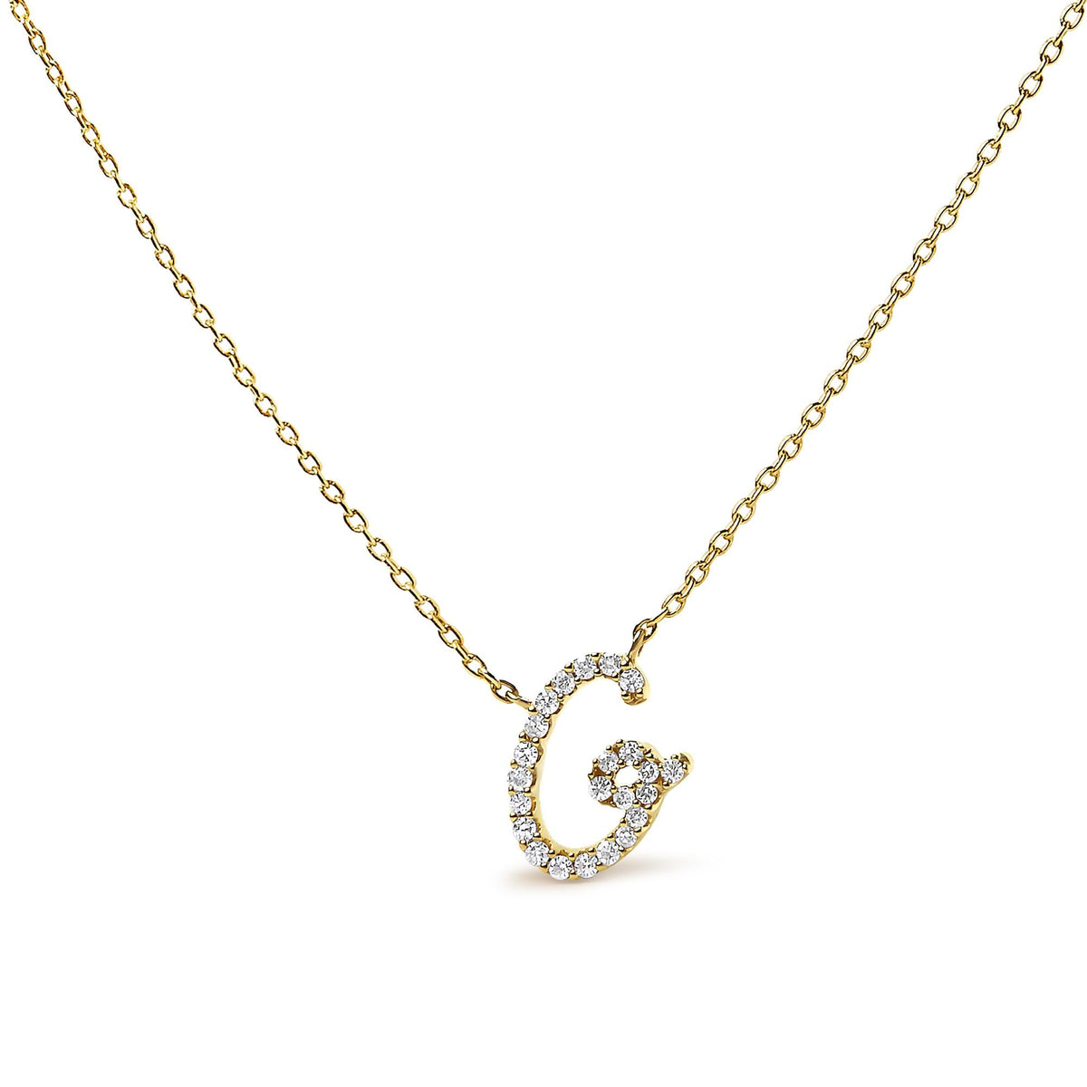 10K Yellow Gold Diamond Accent A-Z Initial Script Style Pendant Necklace