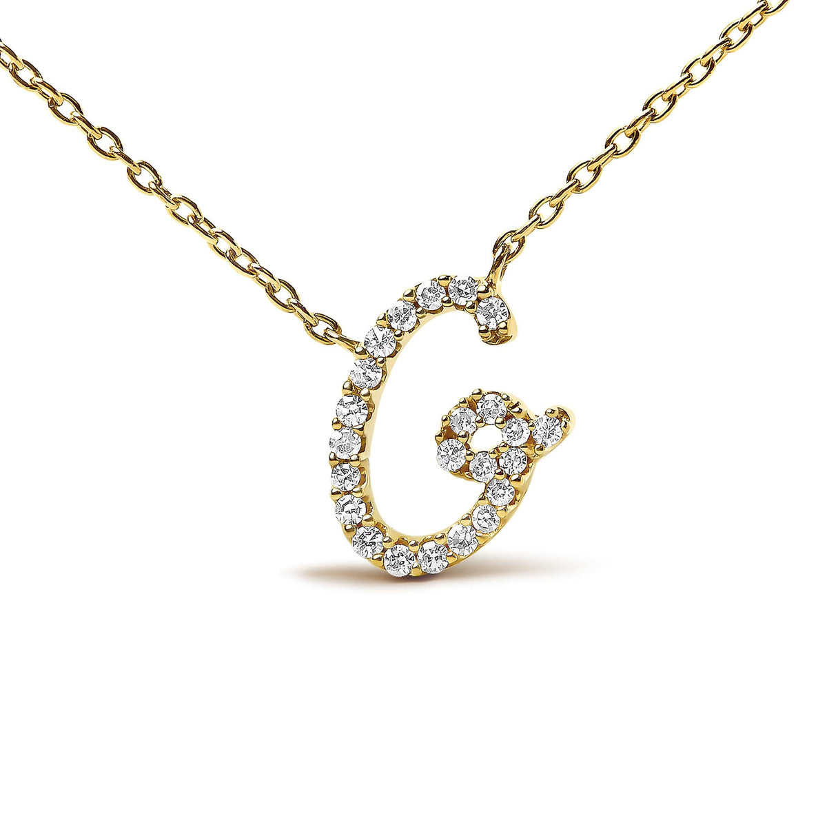 14K Yellow Gold Diamond Accent "A-Z" Initial Script Style Pendant Necklace