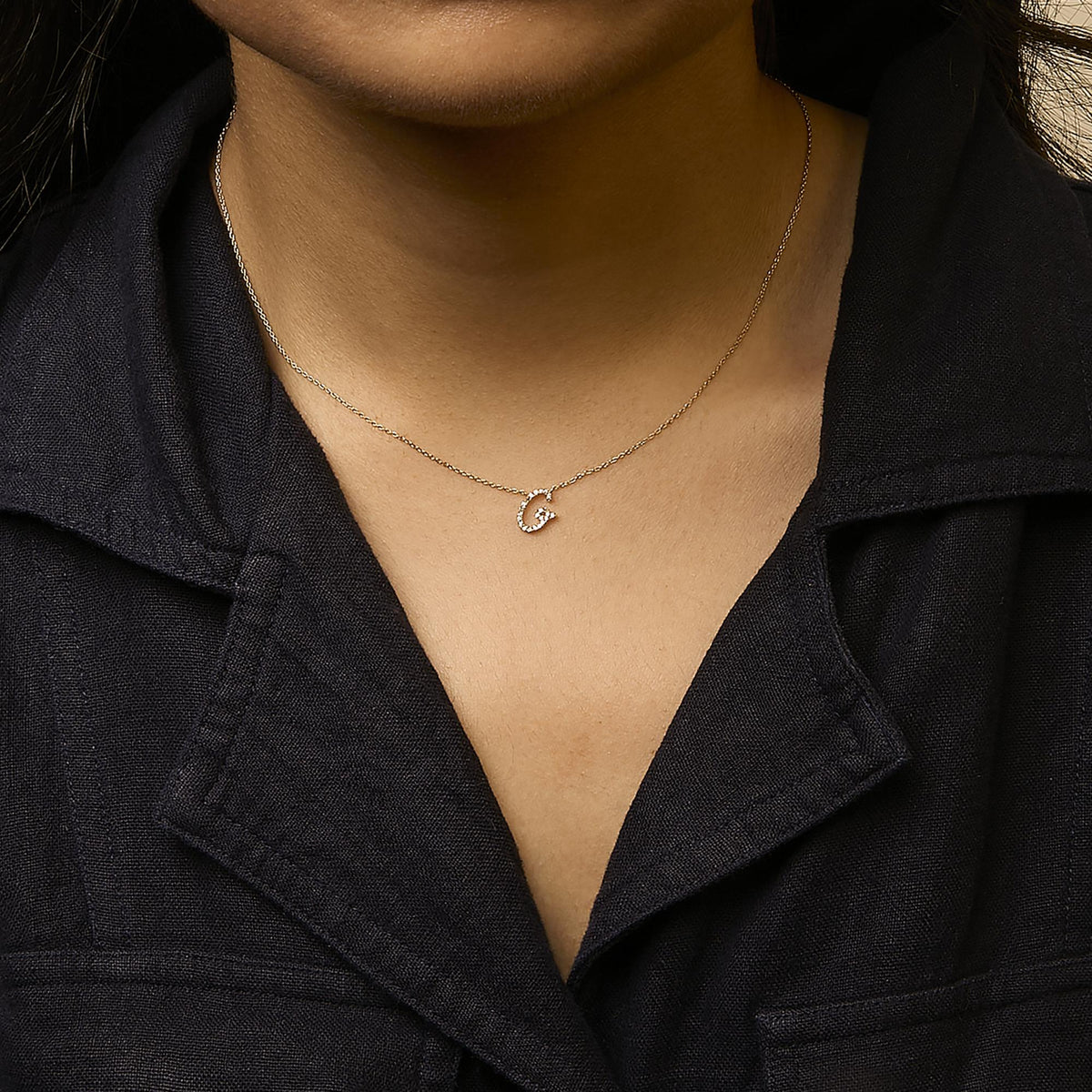 10K Yellow Gold Diamond Accent A-Z Initial Script Style Pendant Necklace