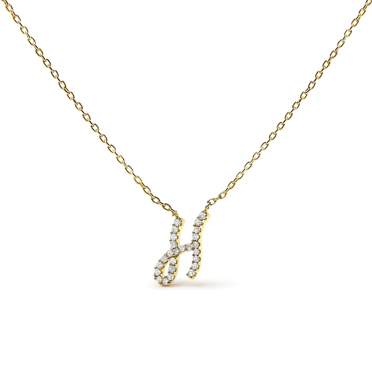 14K Yellow Gold Diamond Accent "A-Z" Initial Script Style Pendant Necklace