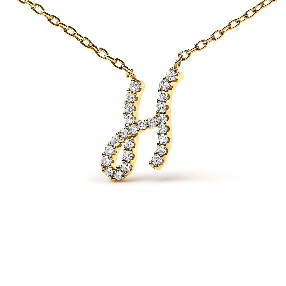 14K Yellow Gold Diamond Accent "A-Z" Initial Script Style Pendant Necklace