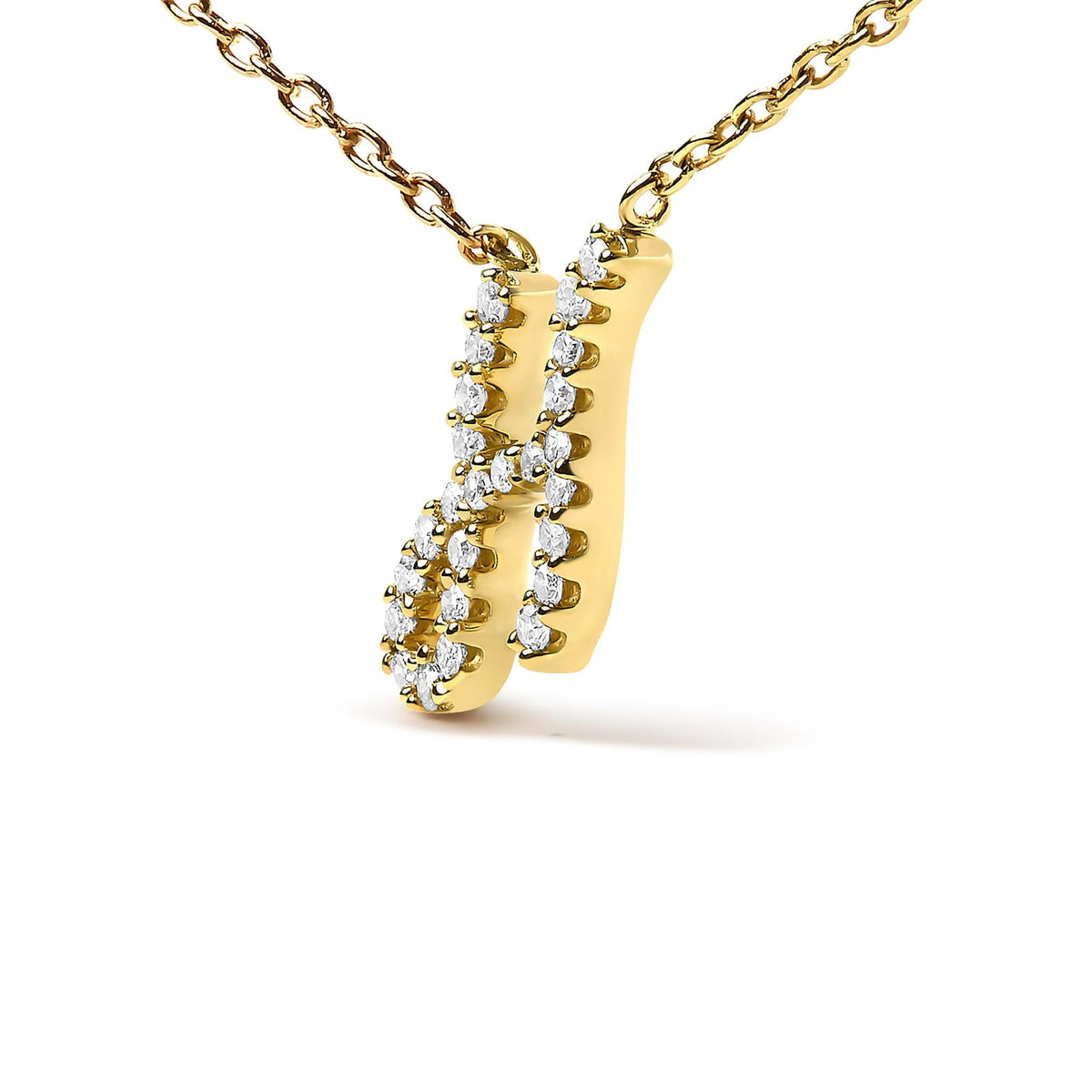 14K Yellow Gold Diamond Accent "A-Z" Initial Script Style Pendant Necklace