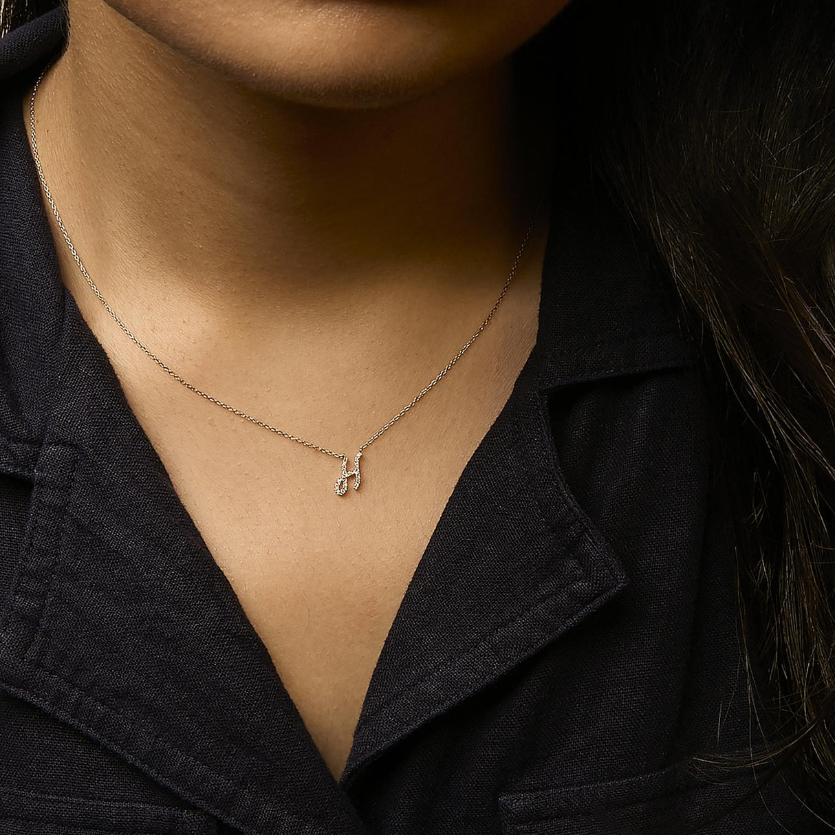 10K Yellow Gold Diamond Accent A-Z Initial Script Style Pendant Necklace
