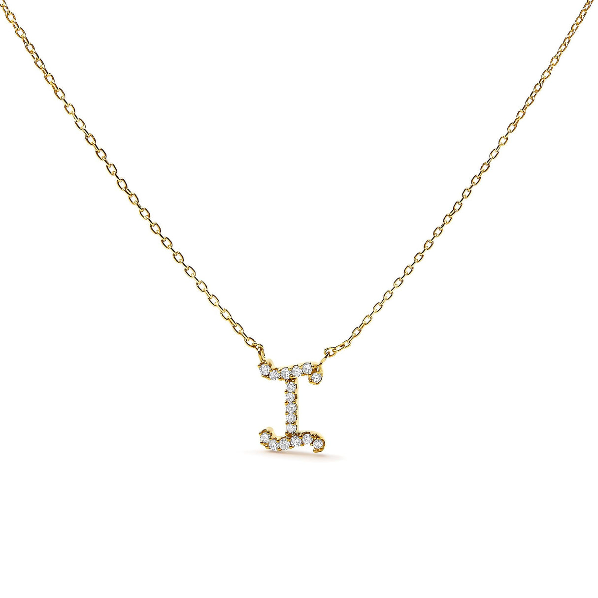 10K Yellow Gold Diamond Accent A-Z Initial Script Style Pendant Necklace