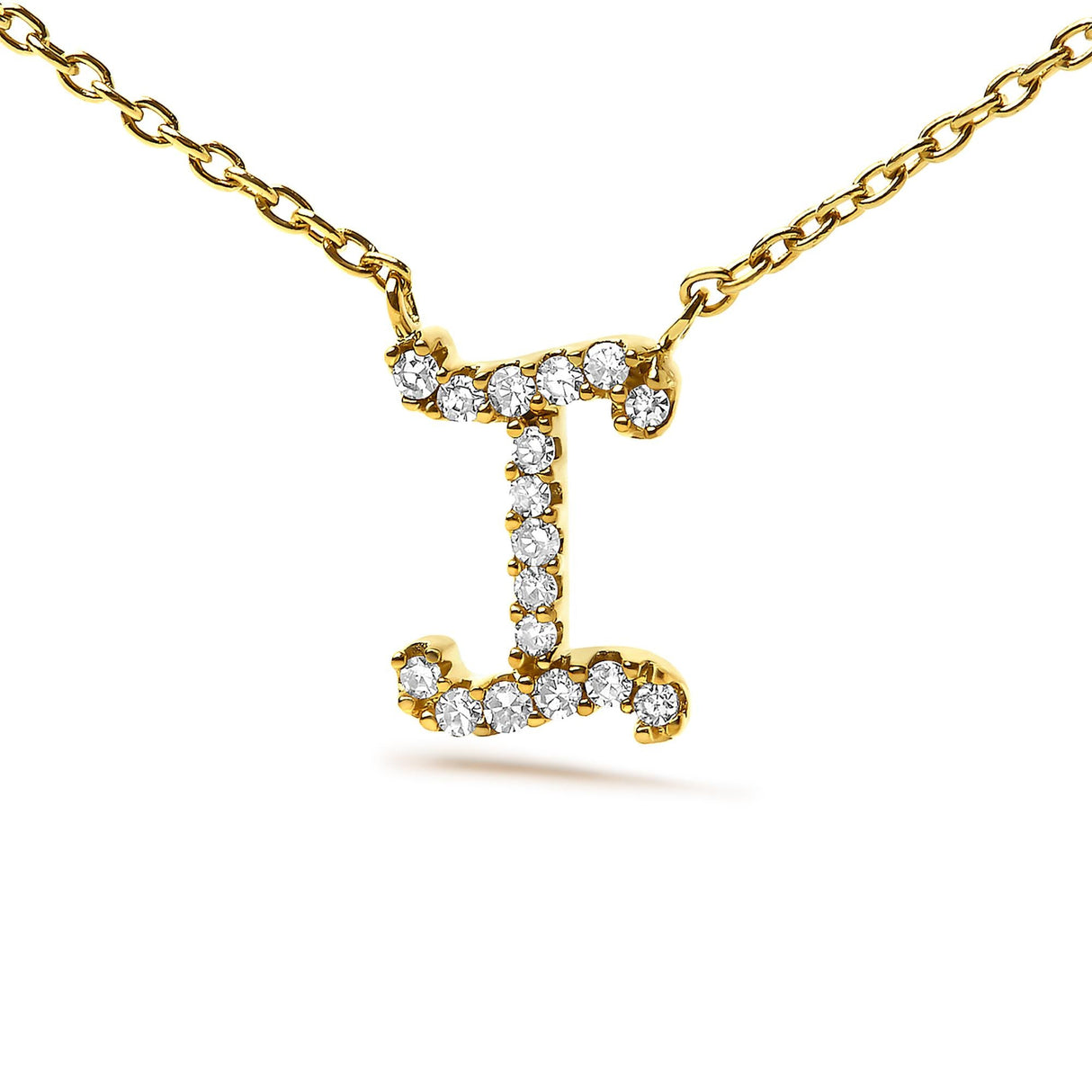 14K Yellow Gold Diamond Accent "A-Z" Initial Script Style Pendant Necklace