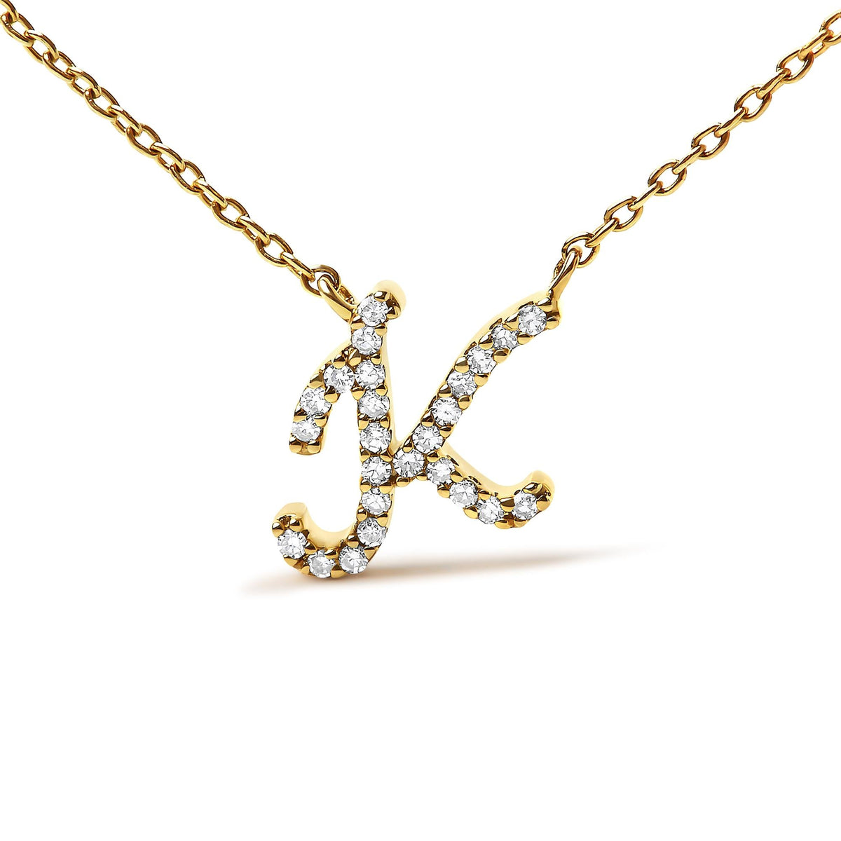 10K Yellow Gold Diamond Accent A-Z Initial Script Style Pendant Necklace
