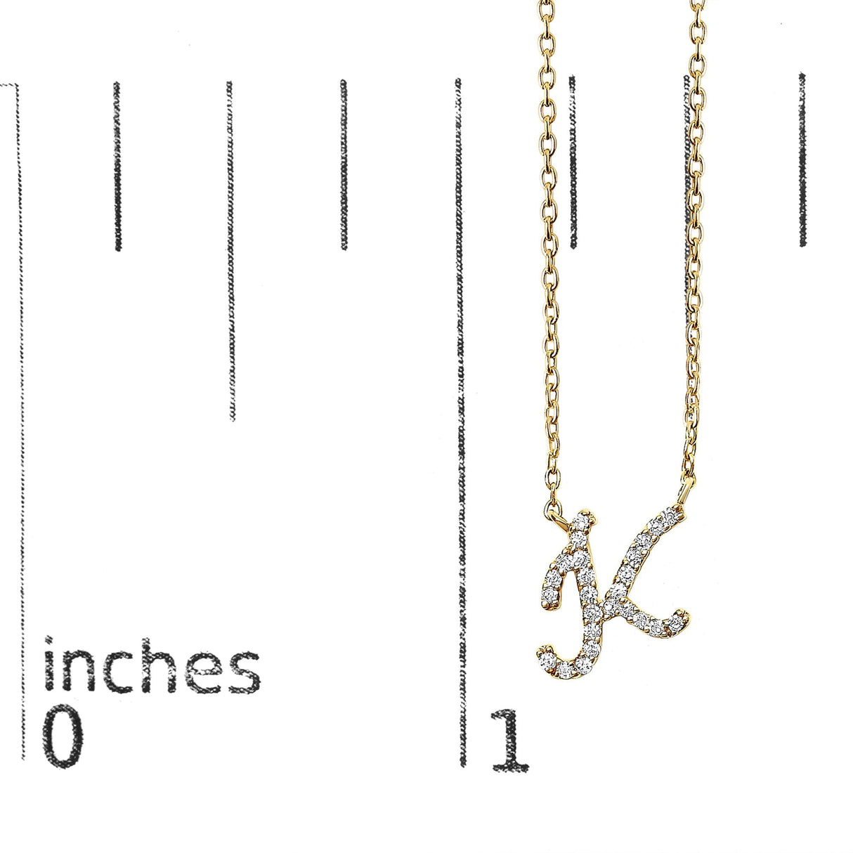 14K Yellow Gold Diamond Accent "A-Z" Initial Script Style Pendant Necklace