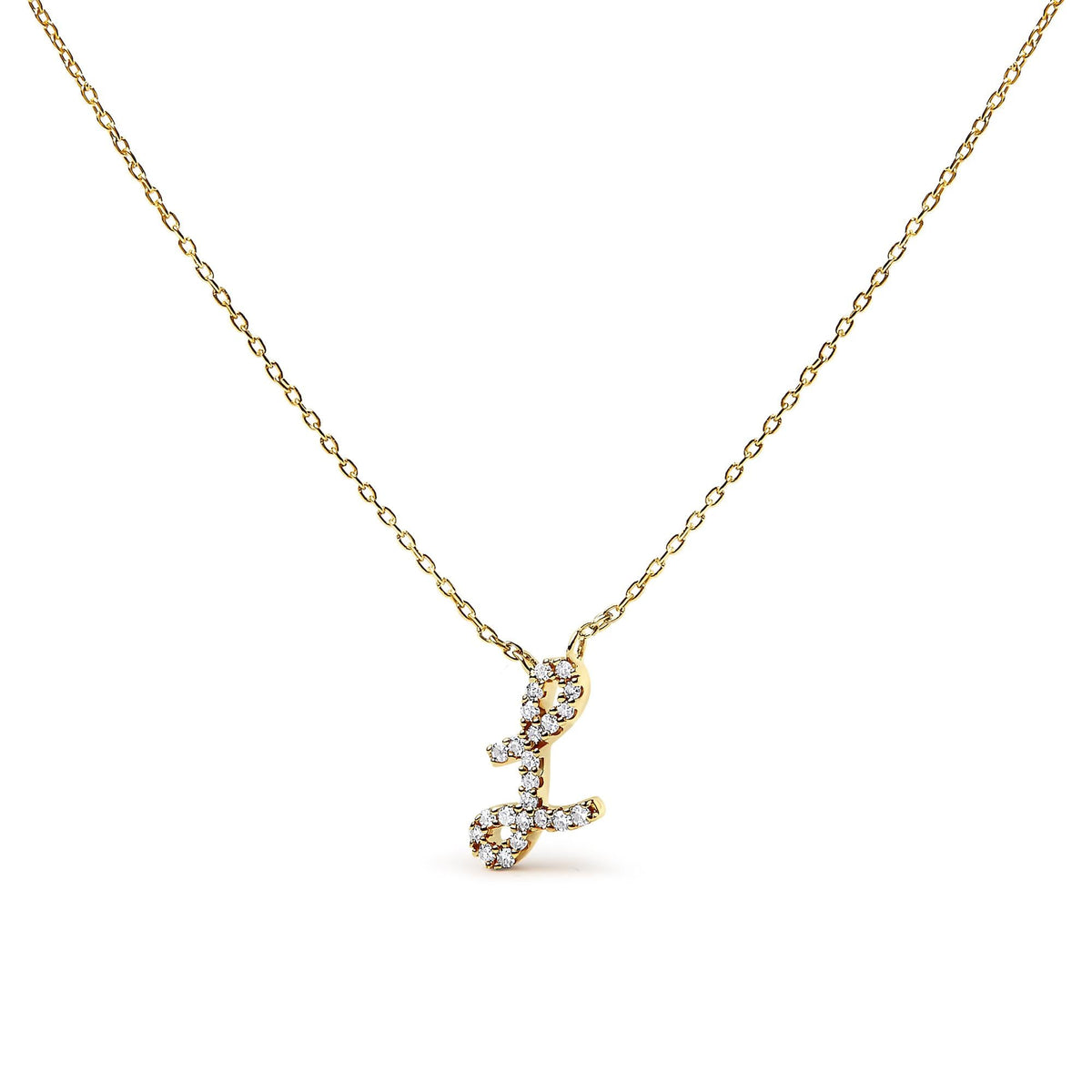 14K Yellow Gold Diamond Accent "A-Z" Initial Script Style Pendant Necklace
