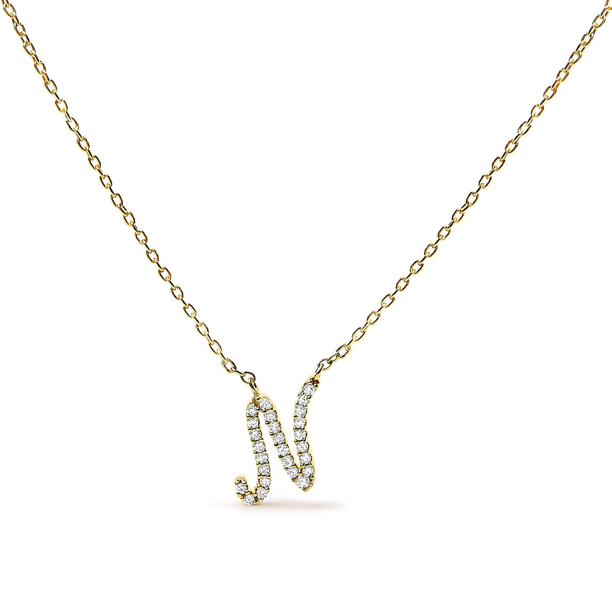 14K Yellow Gold Diamond Accent "A-Z" Initial Script Style Pendant Necklace