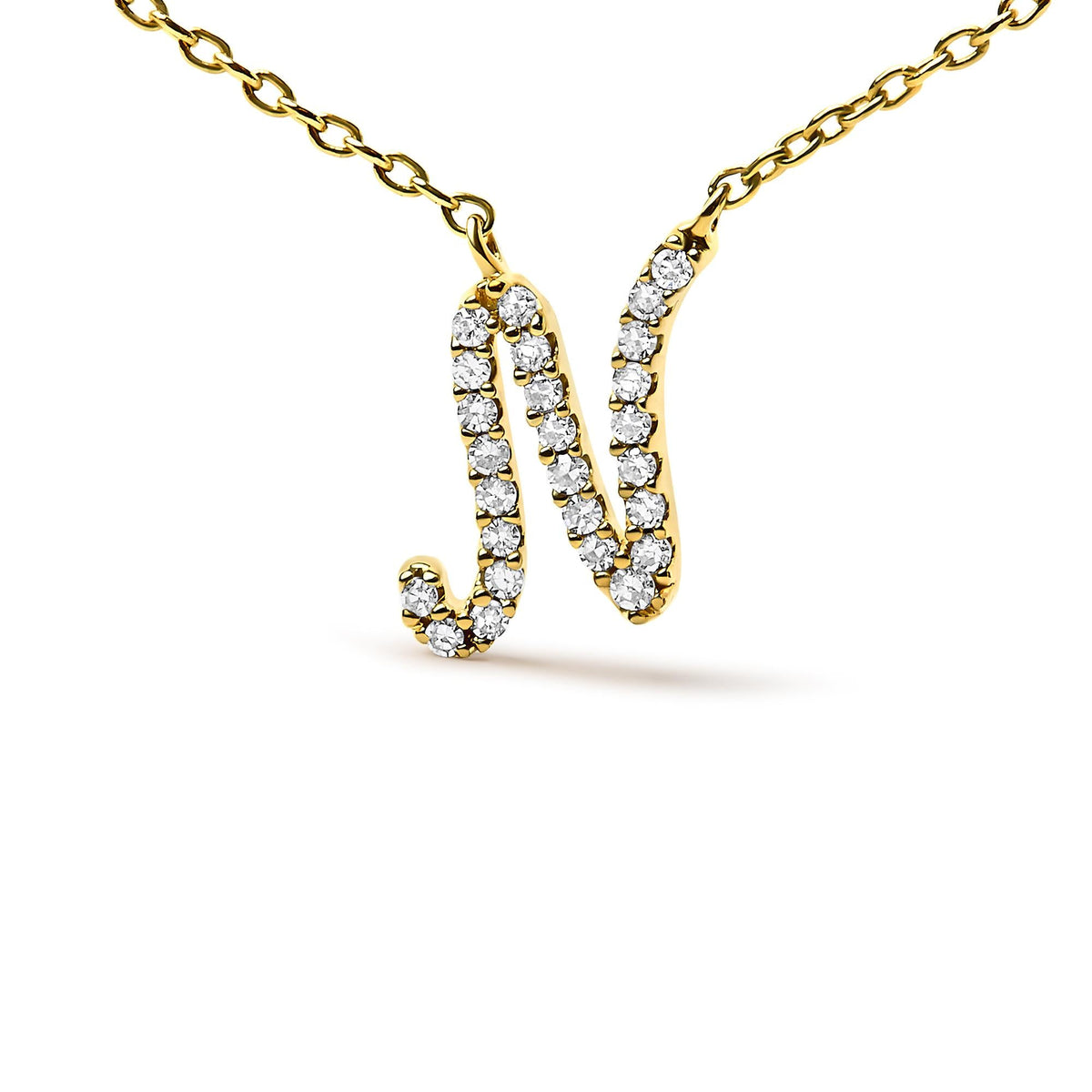 10K Yellow Gold Diamond Accent A-Z Initial Script Style Pendant Necklace