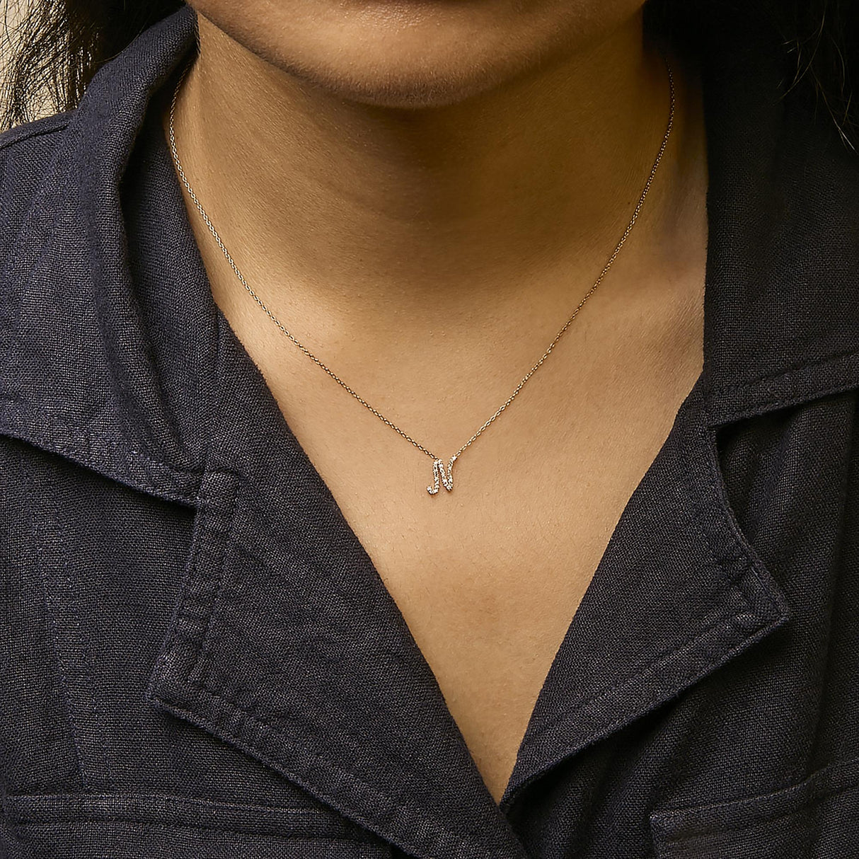 14K Yellow Gold Diamond Accent "A-Z" Initial Script Style Pendant Necklace