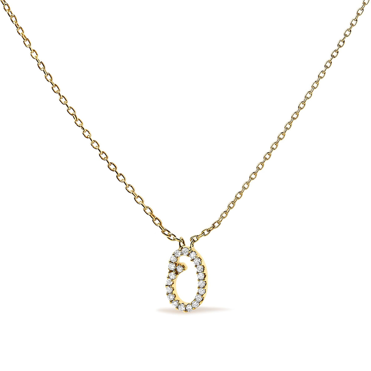 14K Yellow Gold Diamond Accent "A-Z" Initial Script Style Pendant Necklace