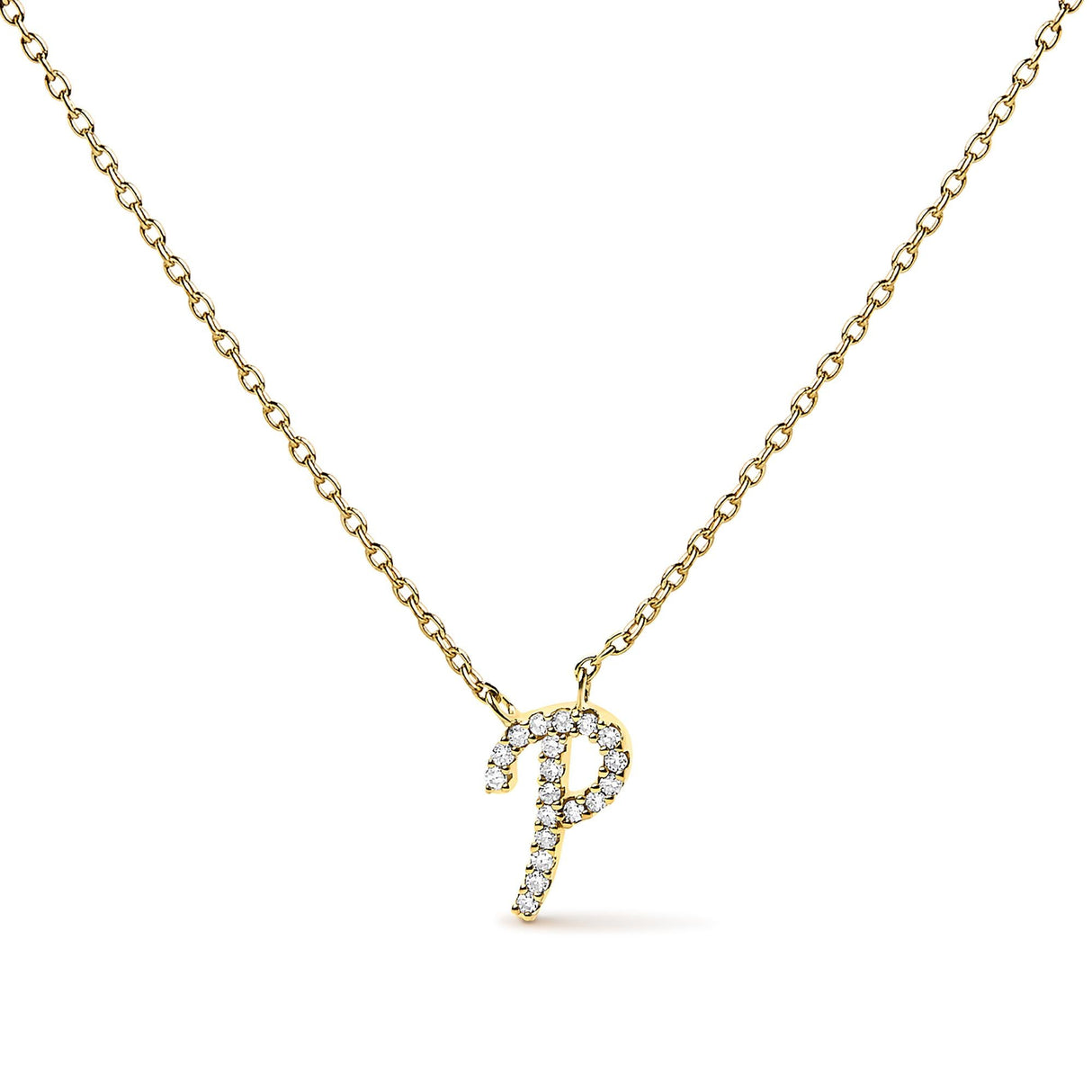 10K Yellow Gold Diamond Accent A-Z Initial Script Style Pendant Necklace