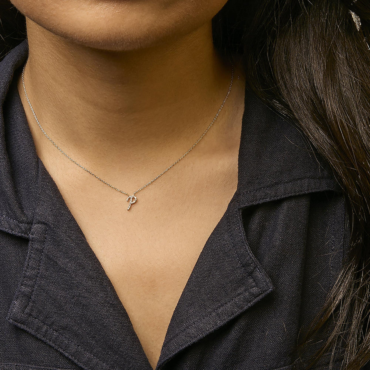 14K Yellow Gold Diamond Accent "A-Z" Initial Script Style Pendant Necklace