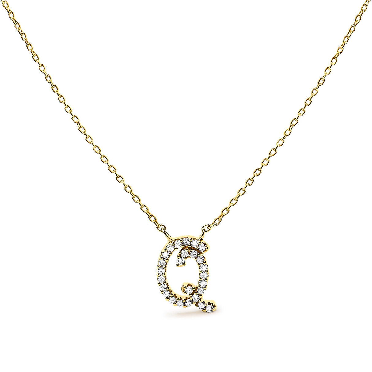 10K Yellow Gold Diamond Accent A-Z Initial Script Style Pendant Necklace