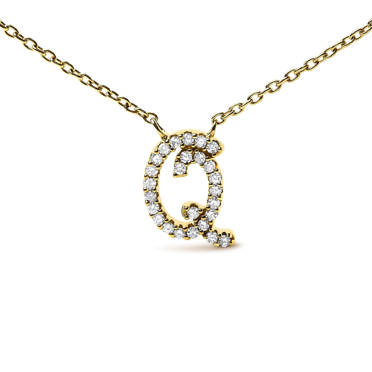 10K Yellow Gold Diamond Accent A-Z Initial Script Style Pendant Necklace
