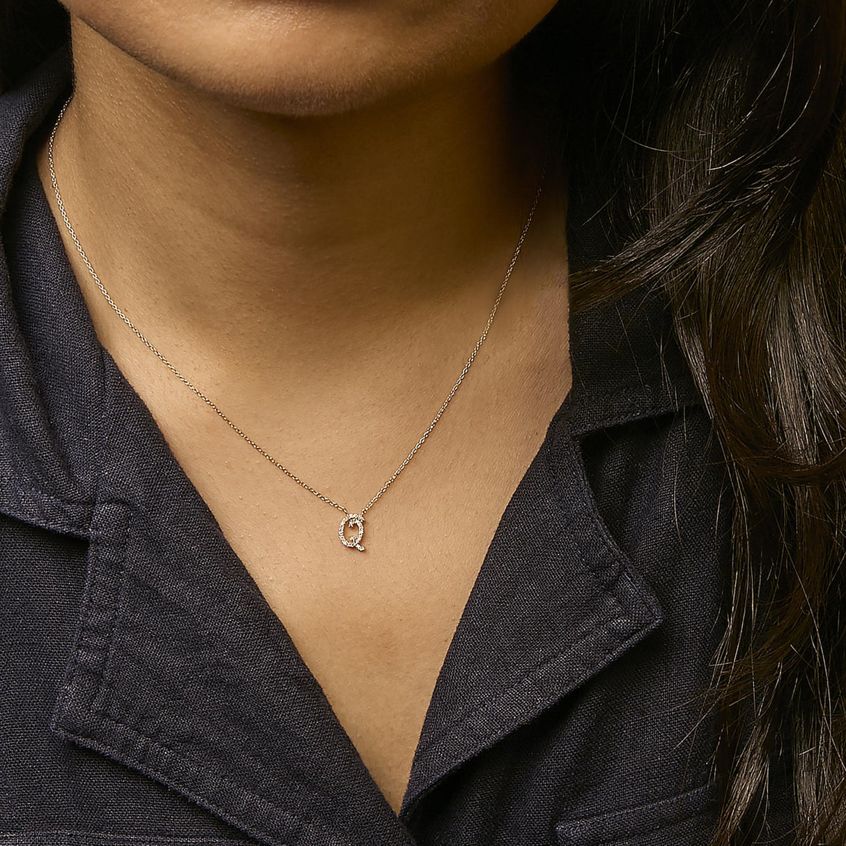 14K Yellow Gold Diamond Accent "A-Z" Initial Script Style Pendant Necklace