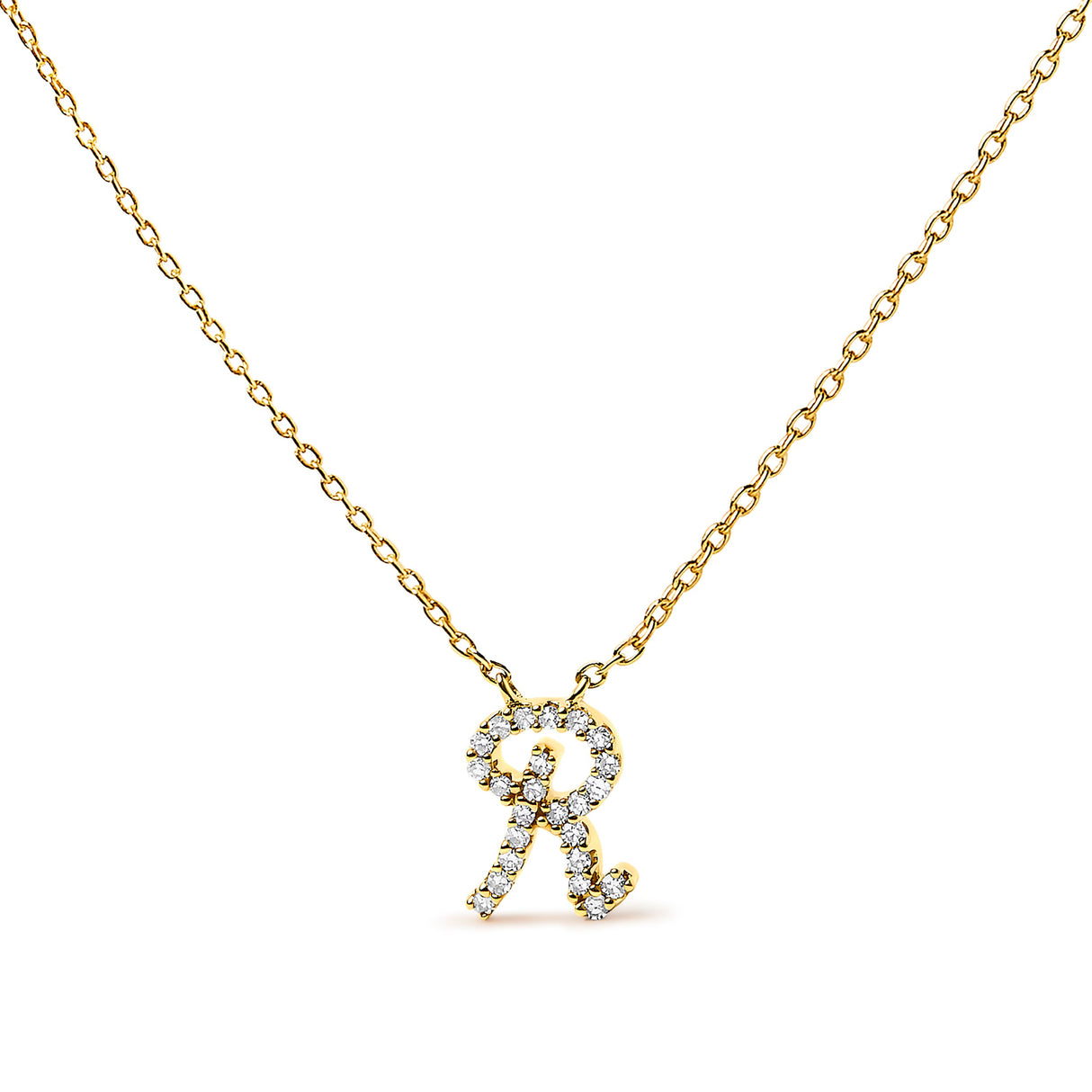 14K White Gold Diamond Accent "A" Initial Script Style Pendant Necklace