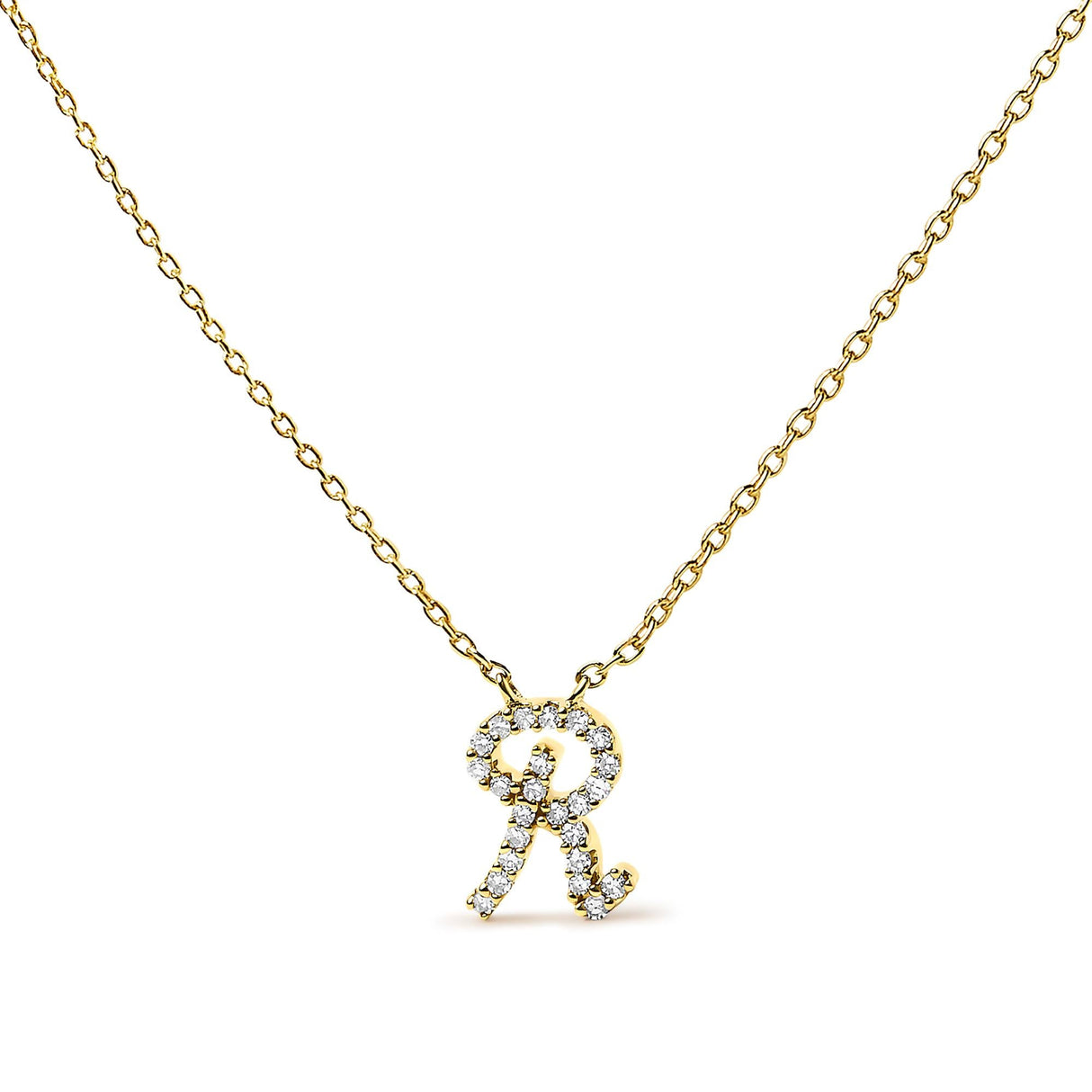 10K Yellow Gold Diamond Accent A-Z Initial Script Style Pendant Necklace