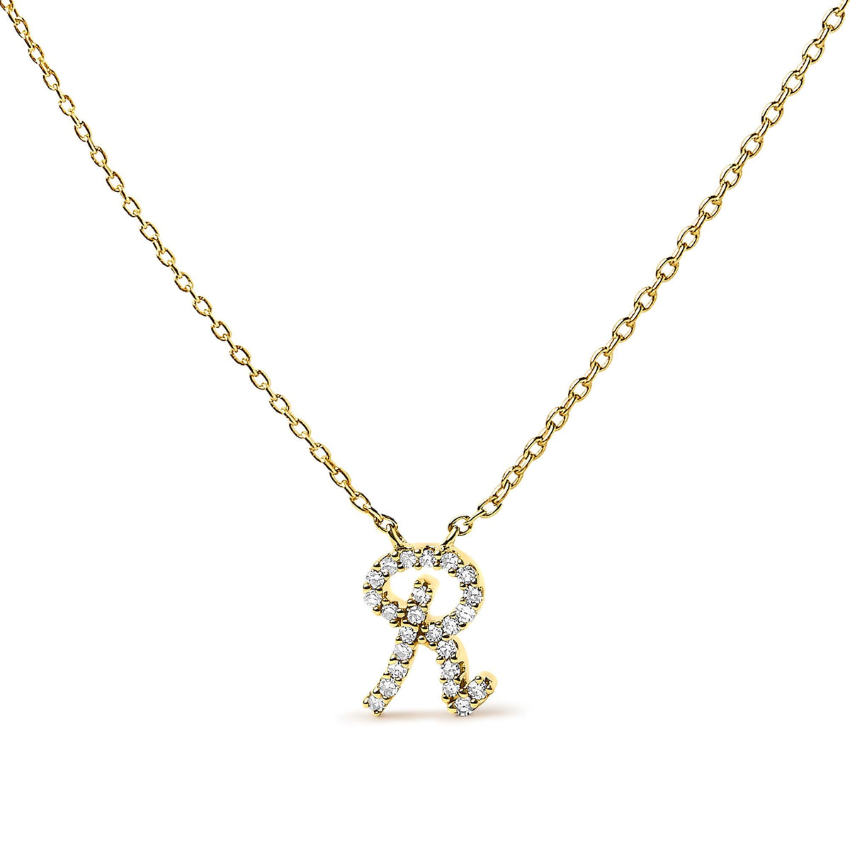 14K Yellow Gold Diamond Accent "A-Z" Initial Script Style Pendant Necklace