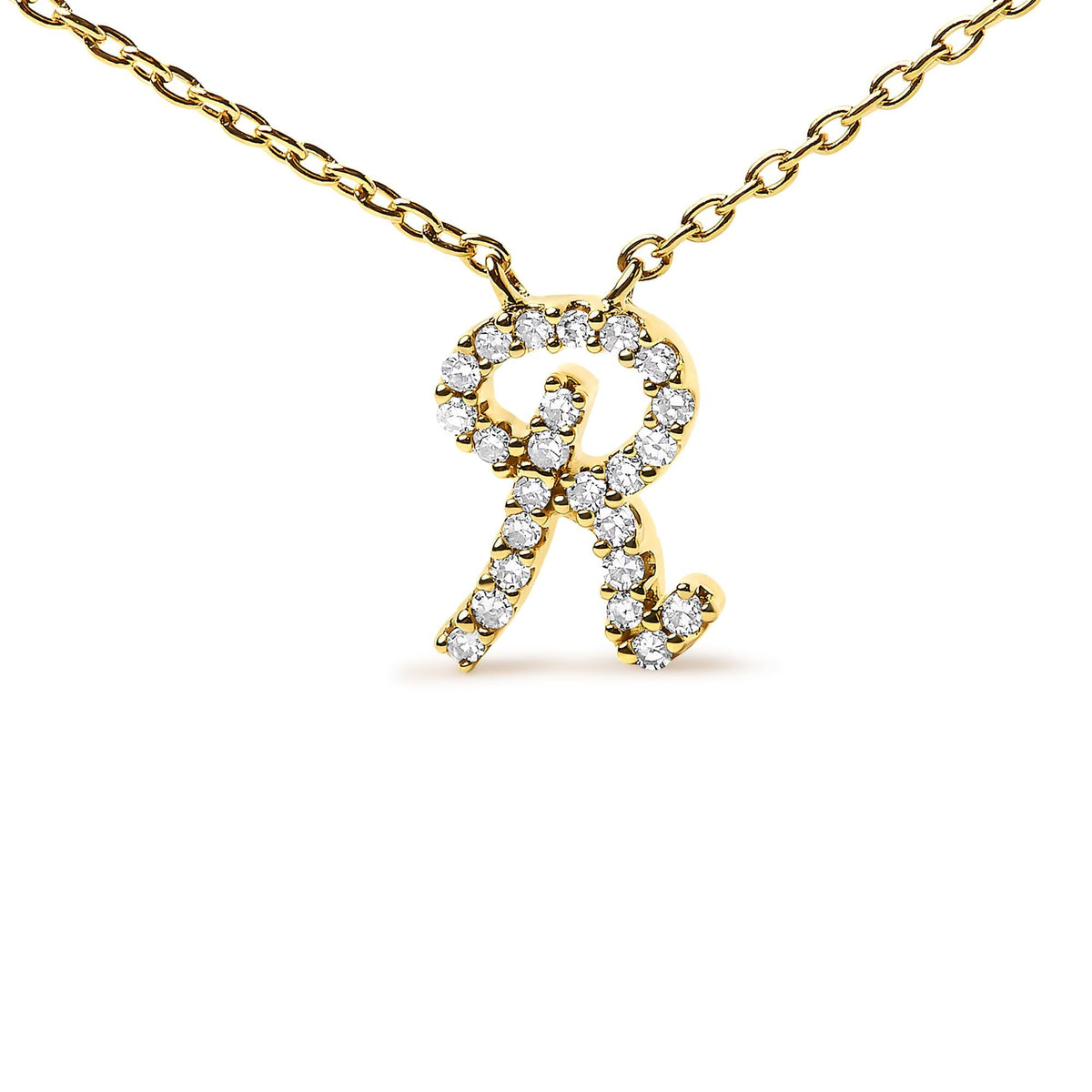 14K Yellow Gold Diamond Accent "A-Z" Initial Script Style Pendant Necklace