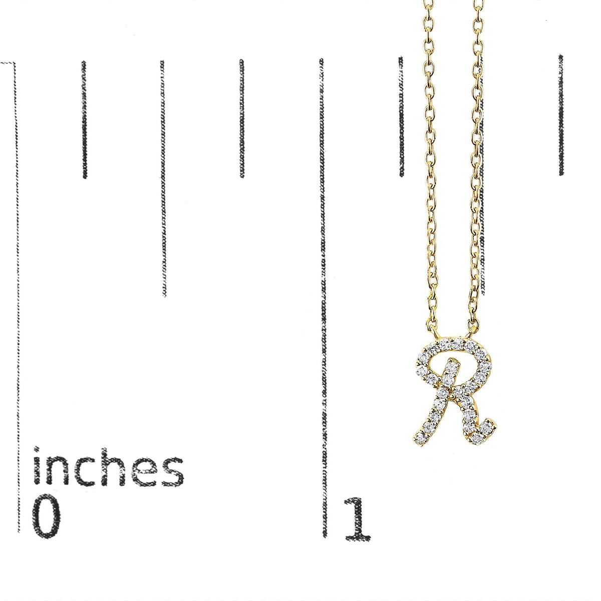 14K Yellow Gold Diamond Accent "A-Z" Initial Script Style Pendant Necklace