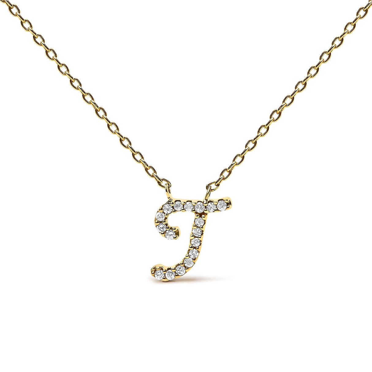 14K Yellow Gold Diamond Accent "A-Z" Initial Script Style Pendant Necklace