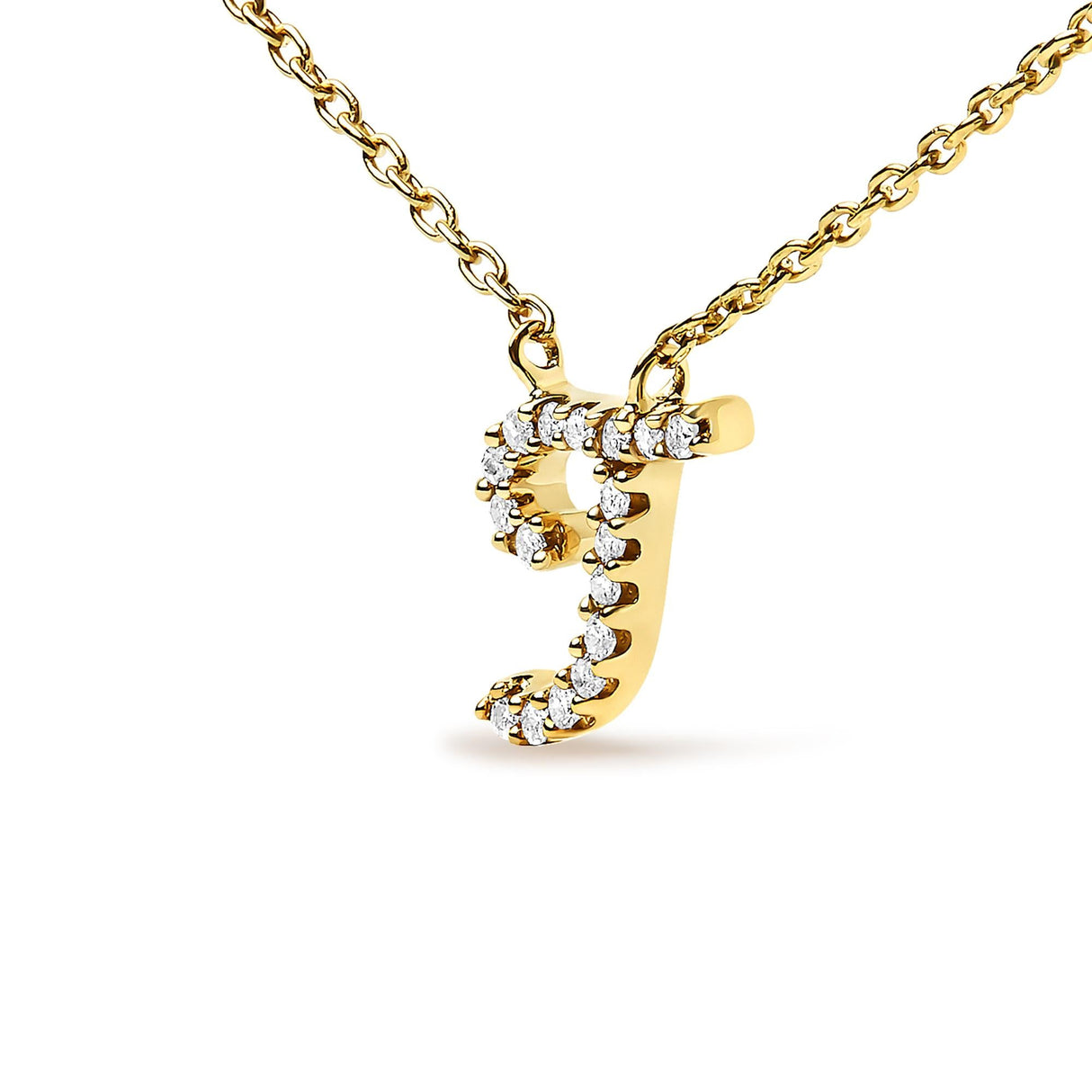 14K Yellow Gold Diamond Accent "A-Z" Initial Script Style Pendant Necklace