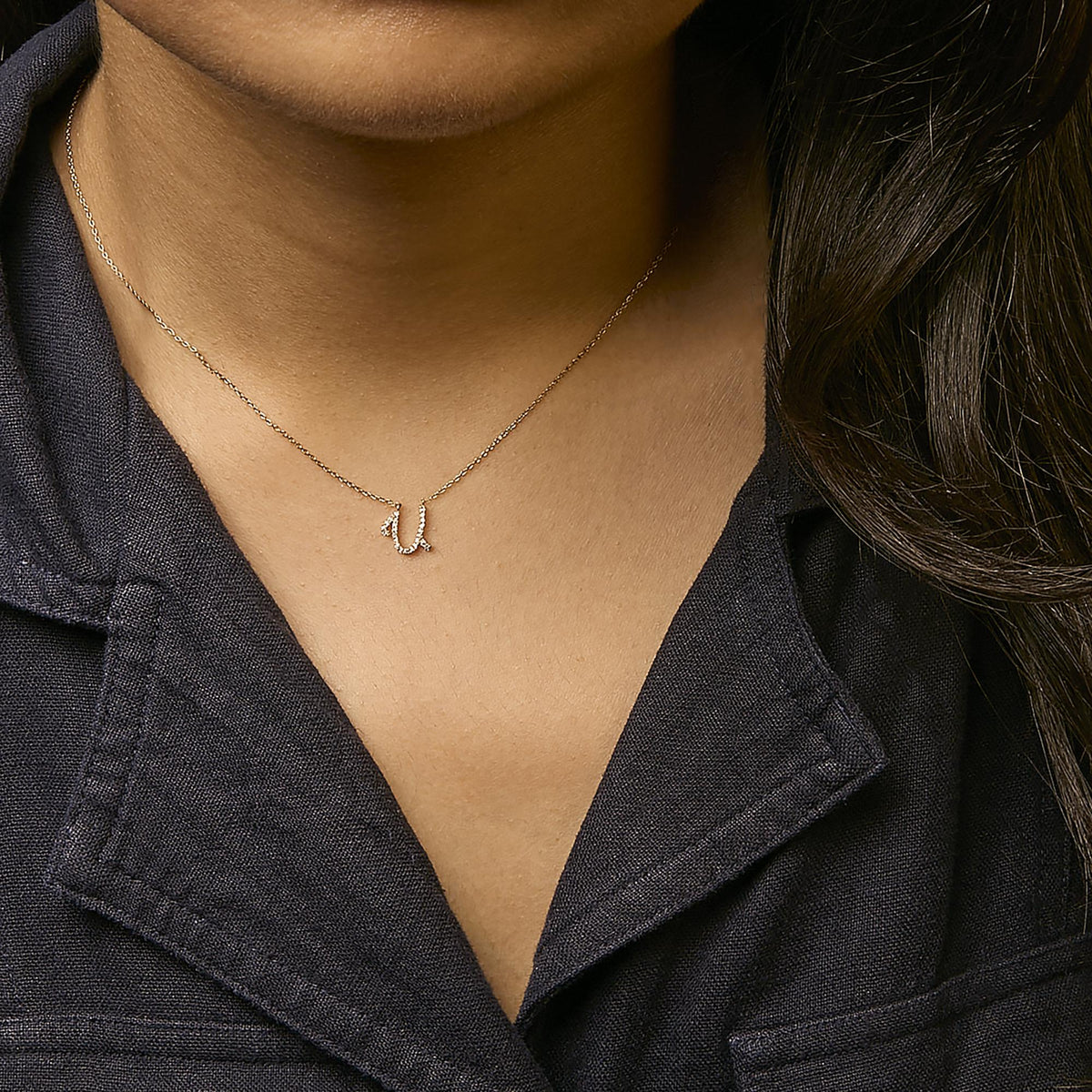 10K Yellow Gold Diamond Accent A-Z Initial Script Style Pendant Necklace