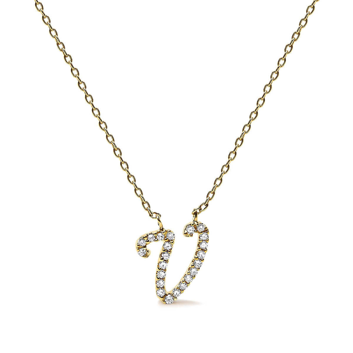 14K Yellow Gold Diamond Accent "A-Z" Initial Script Style Pendant Necklace