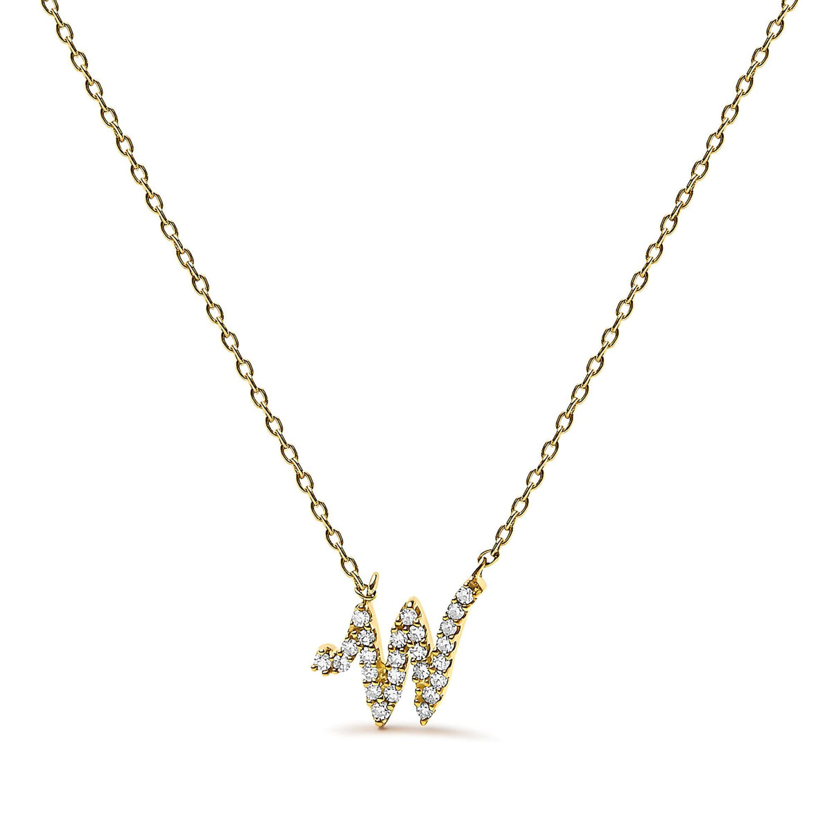 10K Yellow Gold Diamond Accent A-Z Initial Script Style Pendant Necklace