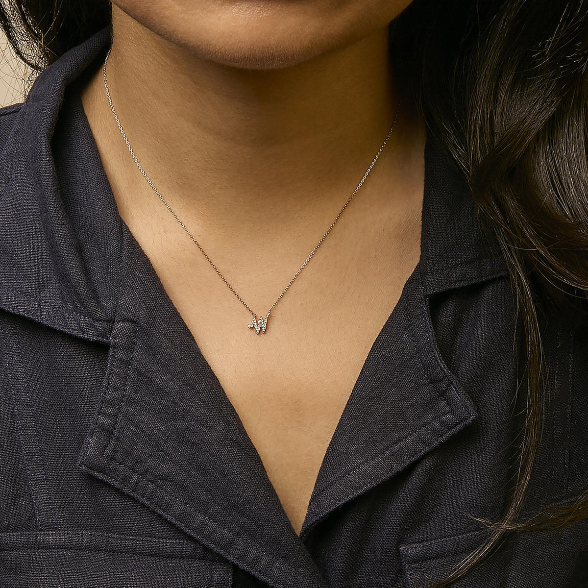 14K Yellow Gold Diamond Accent "A-Z" Initial Script Style Pendant Necklace