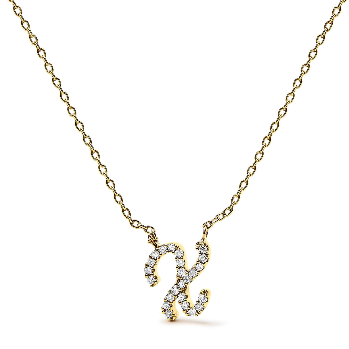 10K Yellow Gold Diamond Accent A-Z Initial Script Style Pendant Necklace