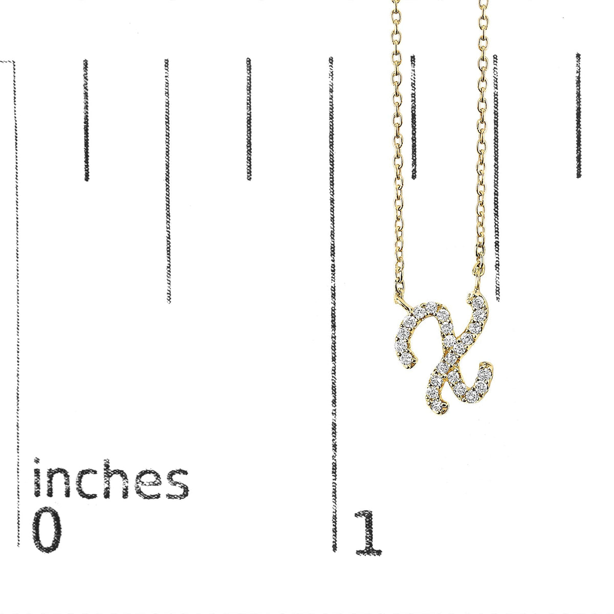 14K Yellow Gold Diamond Accent "A-Z" Initial Script Style Pendant Necklace