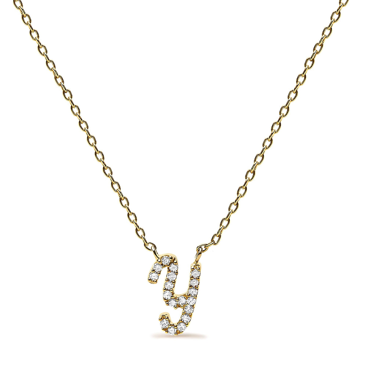10K Yellow Gold Diamond Accent A-Z Initial Script Style Pendant Necklace