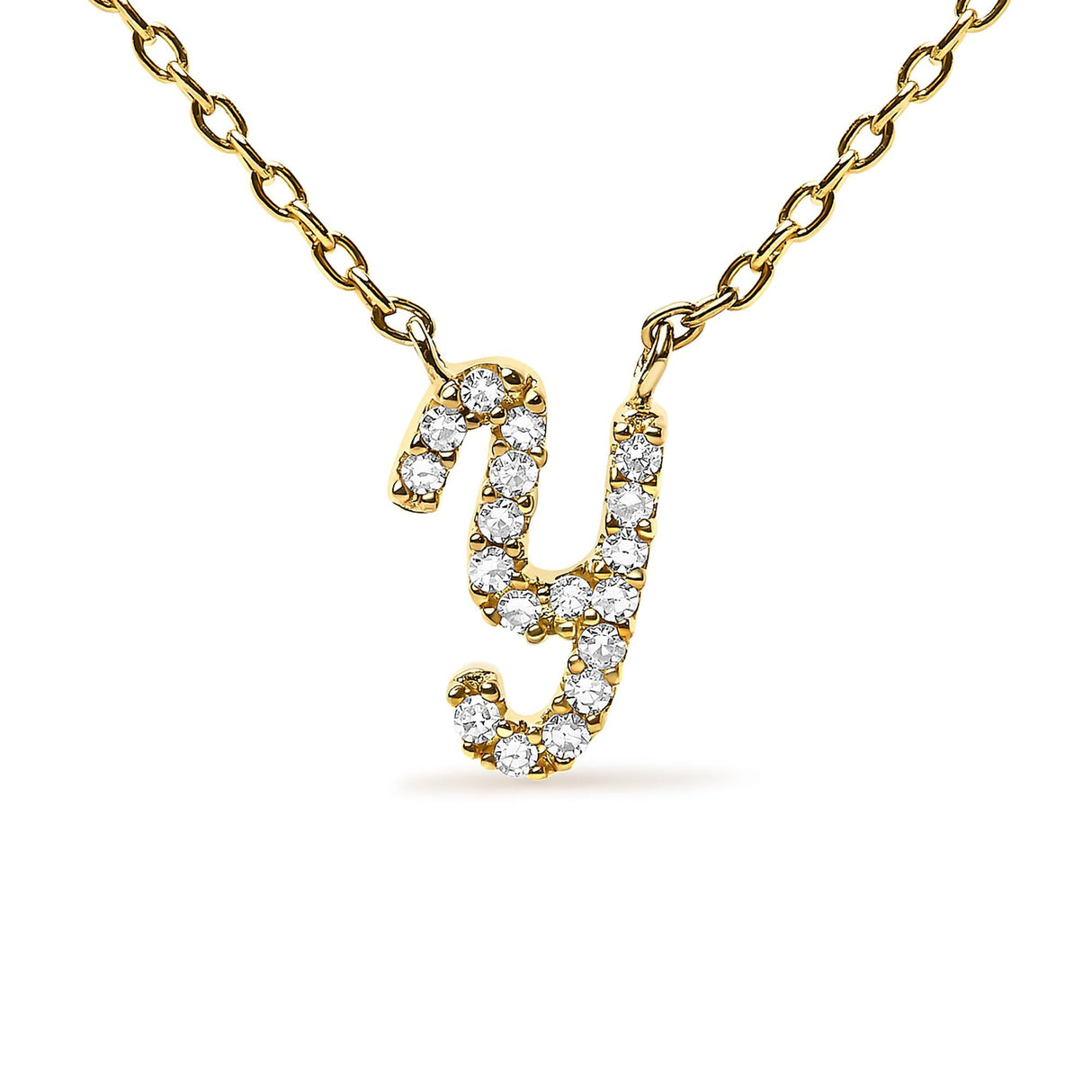 14K Yellow Gold Diamond Accent "A-Z" Initial Script Style Pendant Necklace