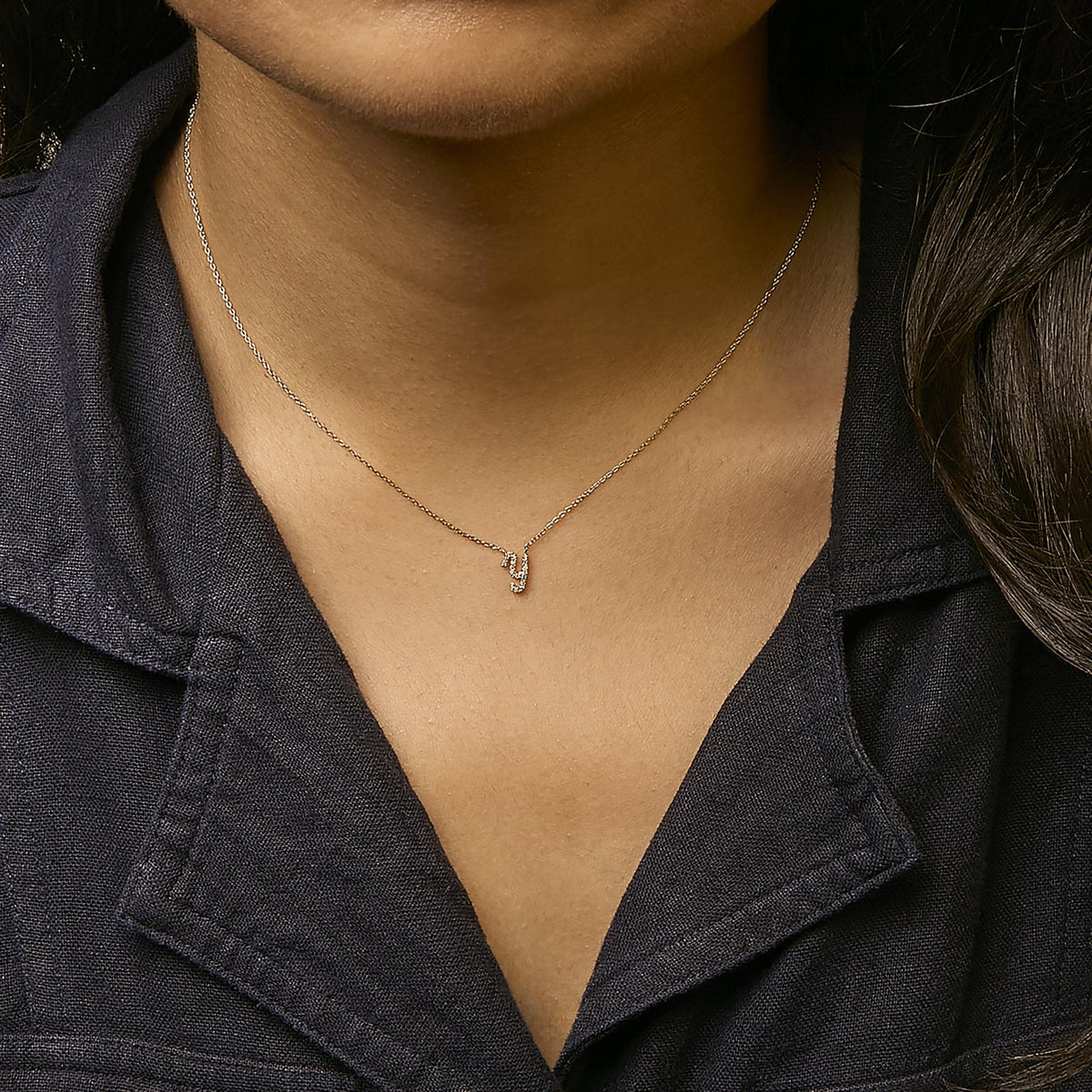 14K Yellow Gold Diamond Accent "A-Z" Initial Script Style Pendant Necklace