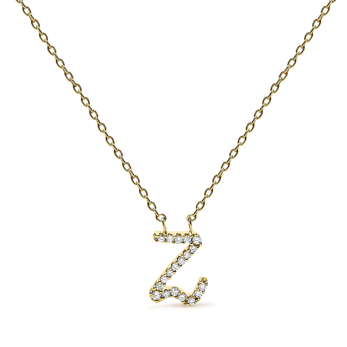 10K Yellow Gold Diamond Accent A-Z Initial Script Style Pendant Necklace