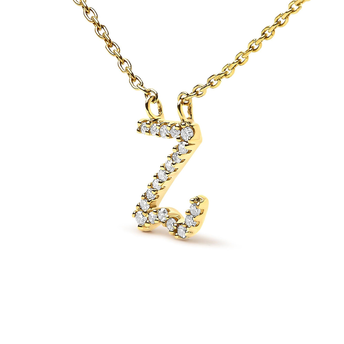 10K Yellow Gold Diamond Accent A-Z Initial Script Style Pendant Necklace
