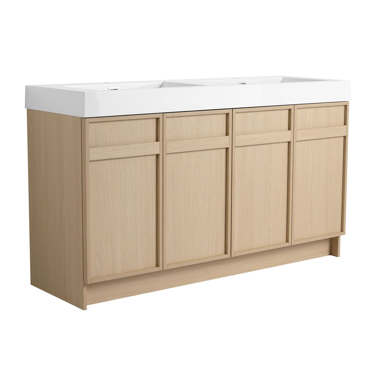Light Brown Freestanding Bathroom Vanity with Resin Sink & Soft Close Cabinet Doors