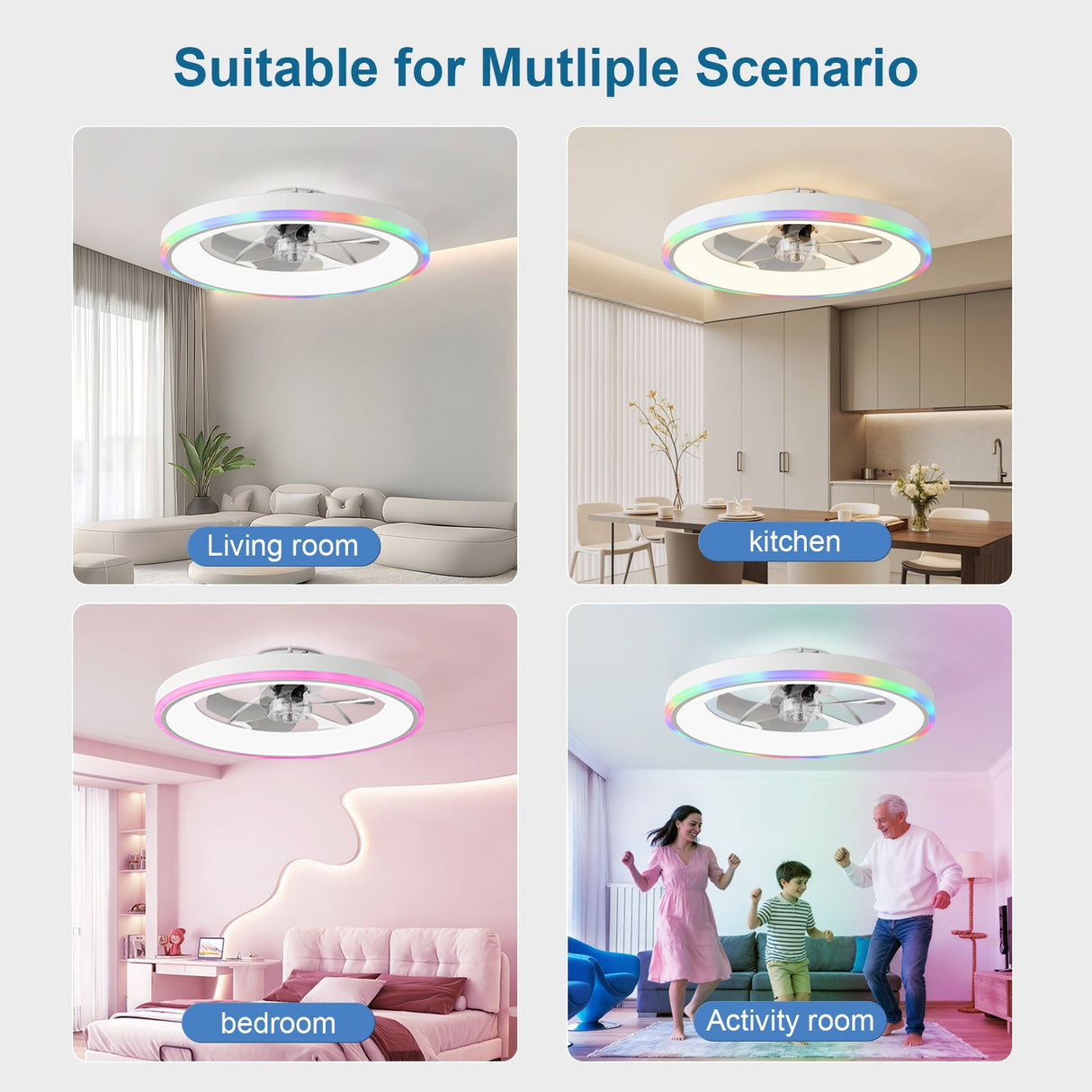 23.6" Modern RGB Ceiling Fan with Lights