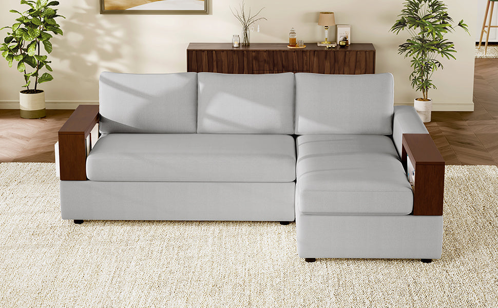 87.4' Sectional Sofa with Reversible Armrests Gray Chenille Upholstery