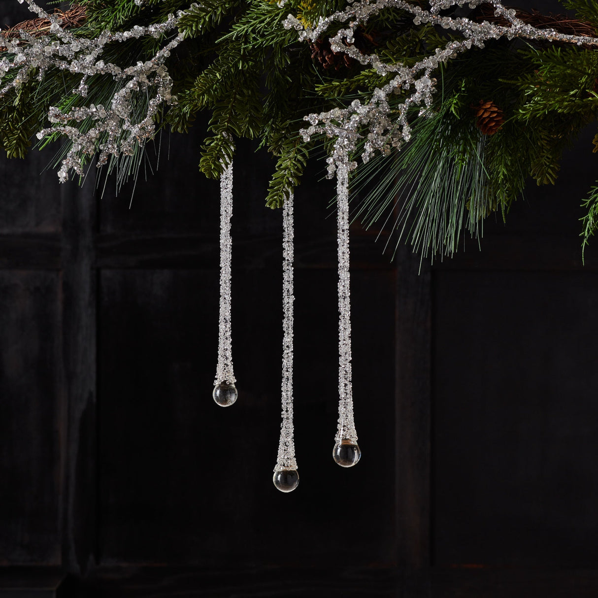 Clear Beaded Glass Icicle Drop Ornament (Set of 6)