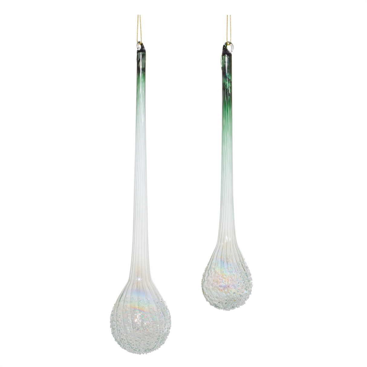 Green-Iridescent-Ribbed-Glass-Icicle-Drop-Ornament-(Set-of-12)-Christmas-Ornaments