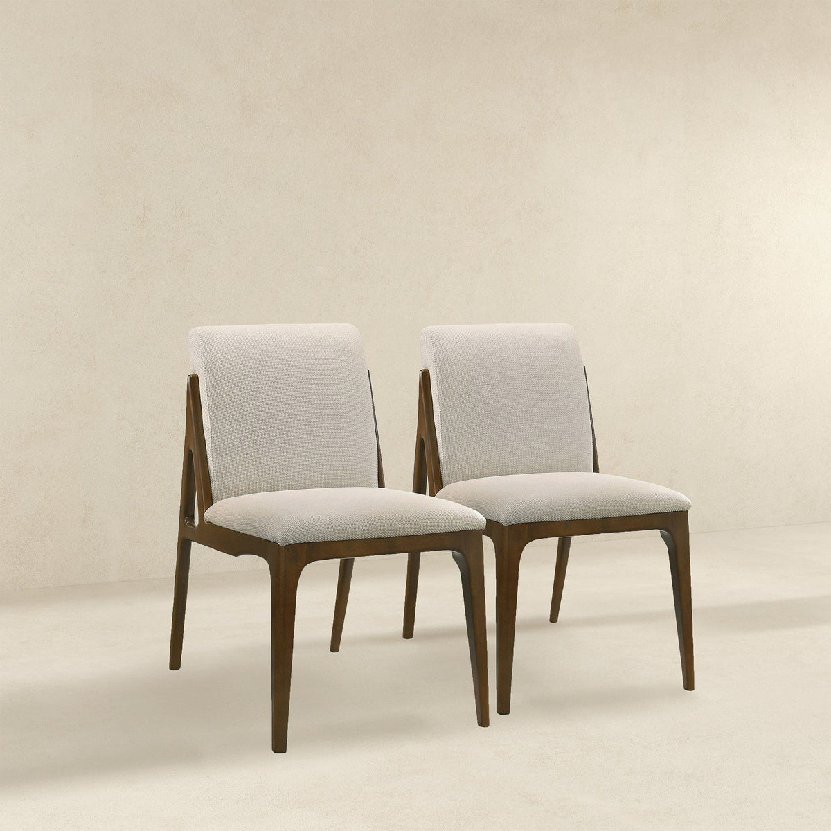 Elegant Dining Chair Set with Upholstered Fabric - Light Brown or Beige