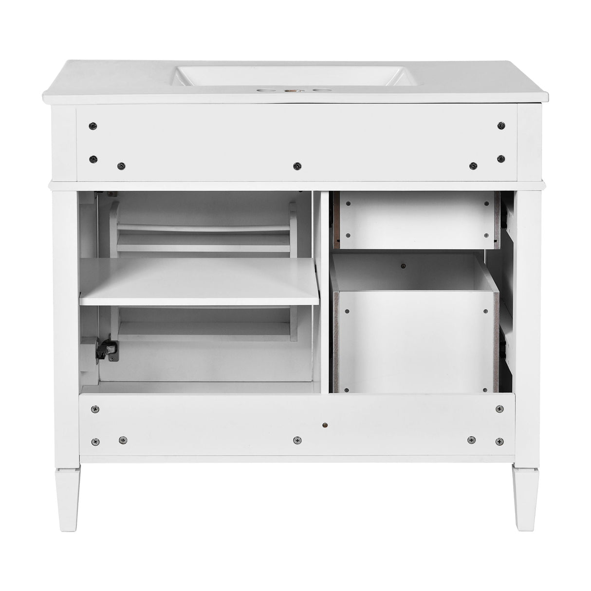 Bathroom Vanity With Mirror Cabinet, Single Sink With 2 Soft Closing Doors And 4 Drawers