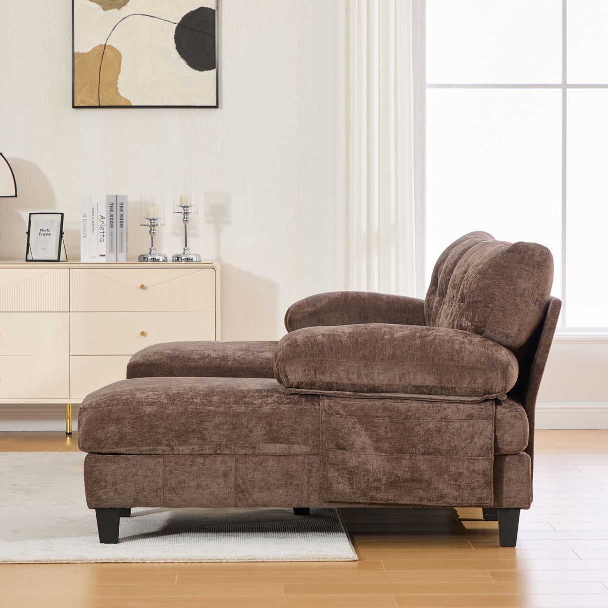 U-Shaped Sectional Sofa 103.5" Fabric Couch With Dual Chaise Lounges, Storage Pockets, Armrest Pillows