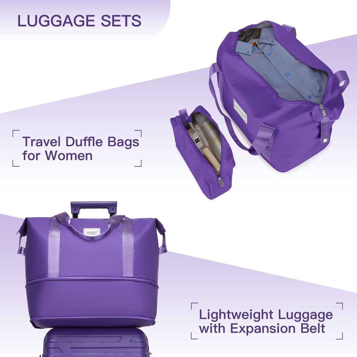 6-Piece Purple Luggage Set with Expandable Hardside Suitcases and TSA Lock
