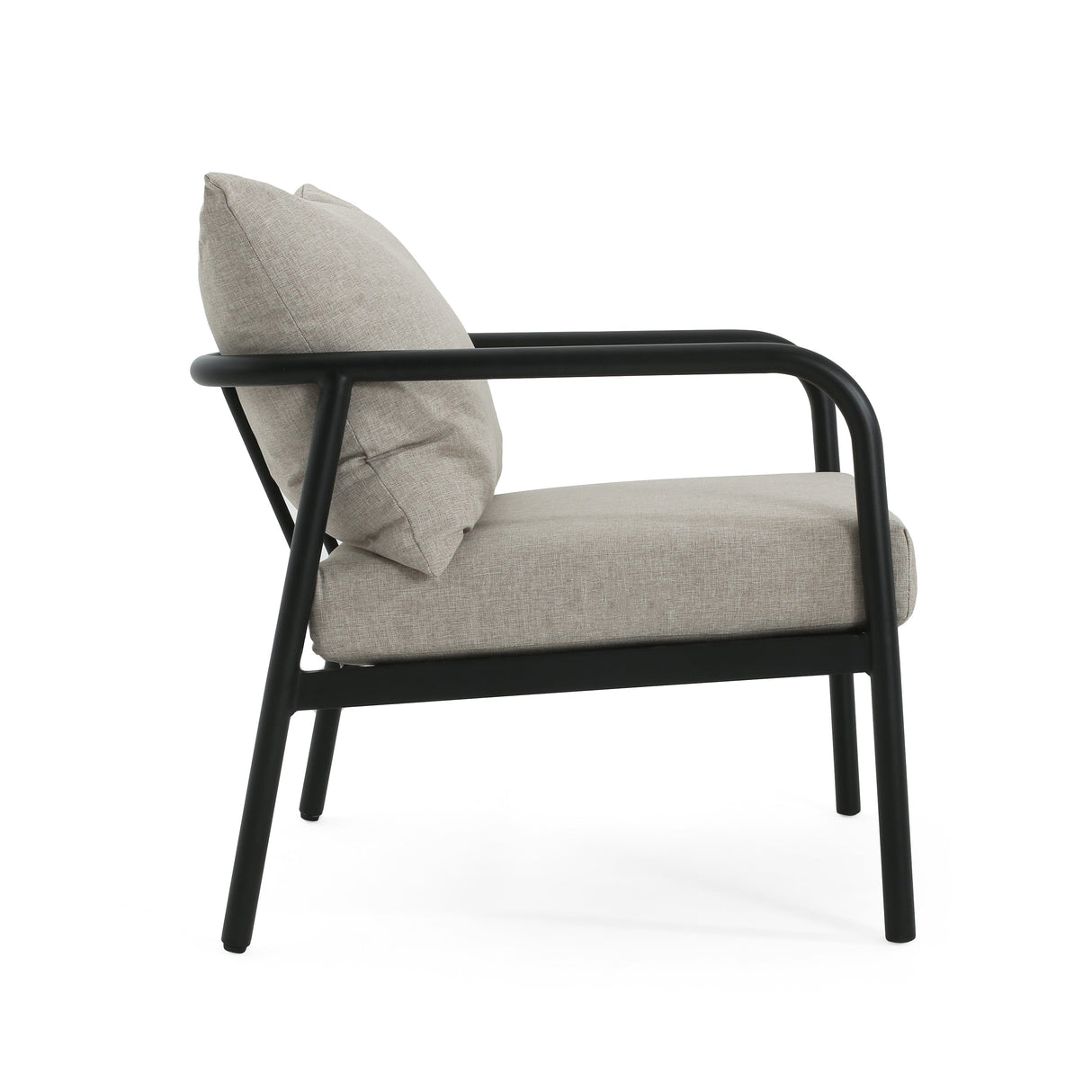 Leora Modern Minimalist Round Tube Sofa Chair with Cushions in Beige and Black Aluminum
